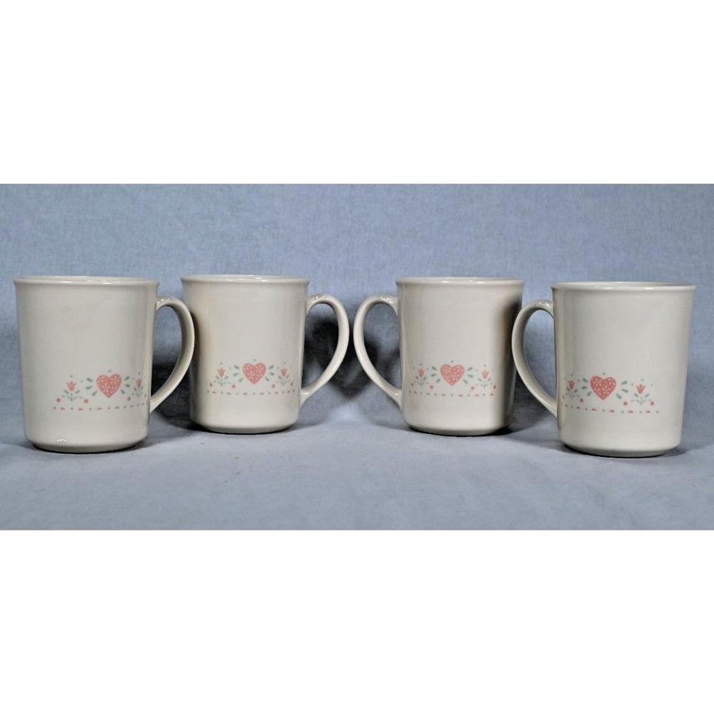 Set of (4) Vintage Corelle Corning Ware Forever Yours Pink Heart Coffee Mugs - Picture 3 of 6